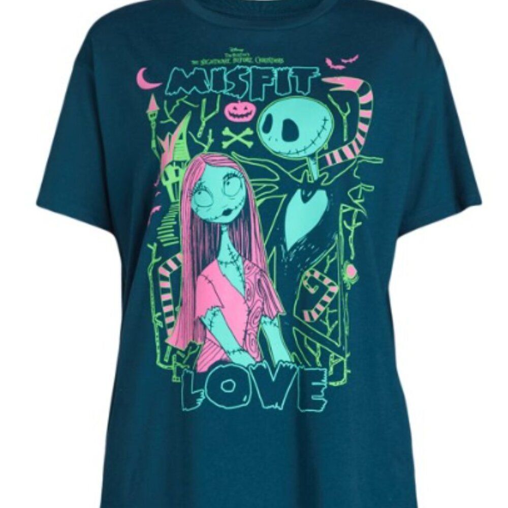 XL Disney Nightmare Before Christmas Graphic T-Shirt Tee Jack & Sally
